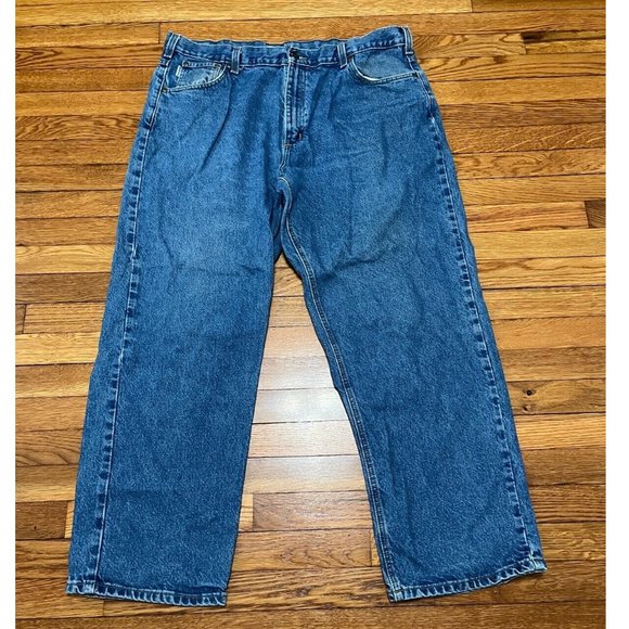 Men's Carhartt B167 DST Loose Fit Blue Straight Leg Jeans Size 42x32 VGC - Picture 1 of 3